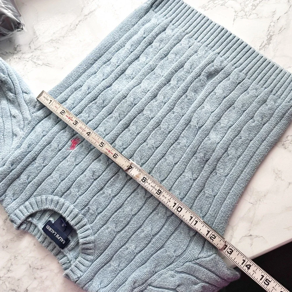 Vintage Ralph Lauren Cotton Long Sleeve Cable Knit Blue Sweater Kids Size Small